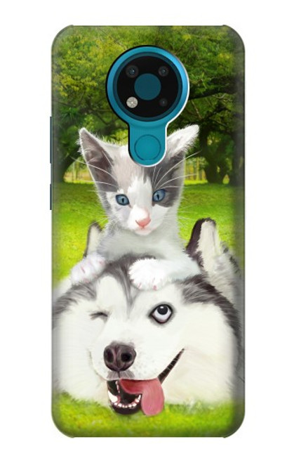 W3795 Grumpy Kitten Cat Playful Siberian Husky Dog Paint Hülle Schutzhülle Taschen und Leder Flip für Nokia 3.4