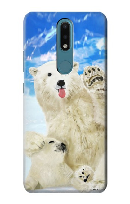 W3794 Arctic Polar Bear in Love with Seal Paint Hülle Schutzhülle Taschen und Leder Flip für Nokia 2.4