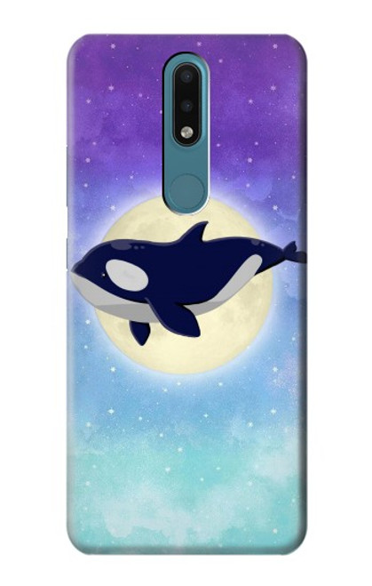 W3807 Killer Whale Orca Moon Pastel Fantasy Hülle Schutzhülle Taschen und Leder Flip für Nokia 2.4