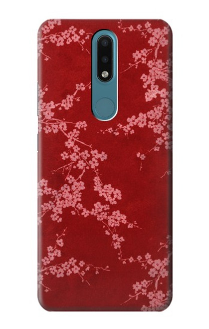 W3817 Red Floral Cherry blossom Pattern Hülle Schutzhülle Taschen und Leder Flip für Nokia 2.4