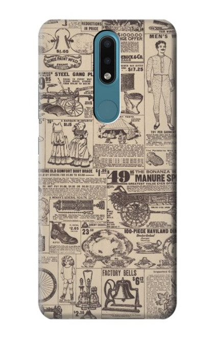 W3819 Retro Vintage Paper Hülle Schutzhülle Taschen und Leder Flip für Nokia 2.4