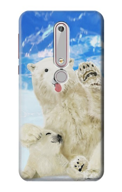 W3794 Arctic Polar Bear in Love with Seal Paint Hülle Schutzhülle Taschen und Leder Flip für Nokia 6.1, Nokia 6 2018
