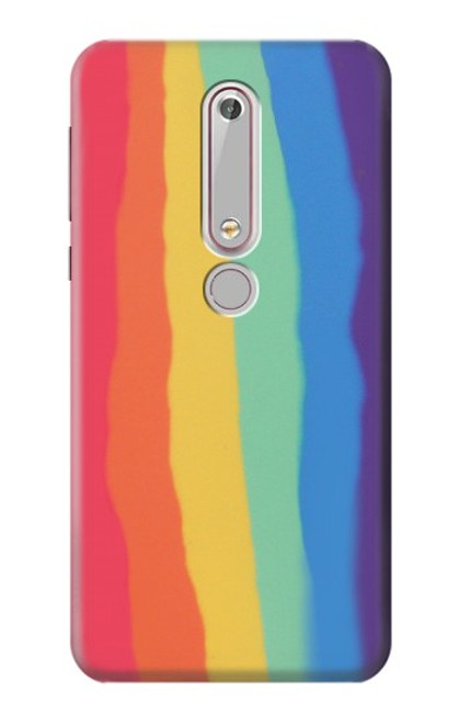 W3799 Cute Vertical Watercolor Rainbow Hülle Schutzhülle Taschen und Leder Flip für Nokia 6.1, Nokia 6 2018