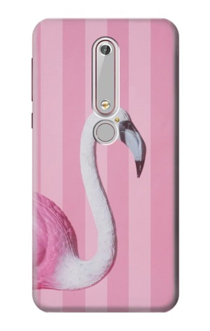 W3805 Flamingo Pink Pastel Hülle Schutzhülle Taschen und Leder Flip für Nokia 6.1, Nokia 6 2018