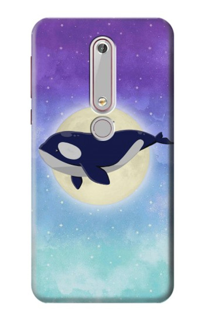 W3807 Killer Whale Orca Moon Pastel Fantasy Hülle Schutzhülle Taschen und Leder Flip für Nokia 6.1, Nokia 6 2018