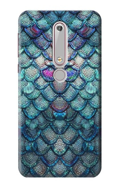 W3809 Mermaid Fish Scale Hülle Schutzhülle Taschen und Leder Flip für Nokia 6.1, Nokia 6 2018