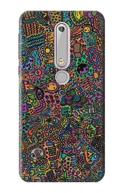 W3815 Psychedelic Art Hülle Schutzhülle Taschen und Leder Flip für Nokia 6.1, Nokia 6 2018