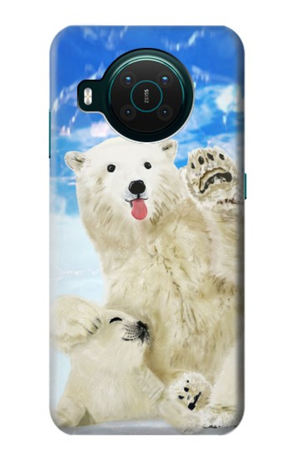 W3794 Arctic Polar Bear in Love with Seal Paint Hülle Schutzhülle Taschen und Leder Flip für Nokia X10