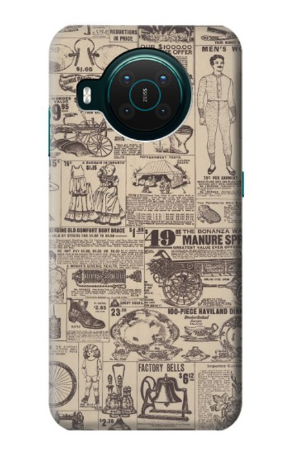 W3819 Retro Vintage Paper Hülle Schutzhülle Taschen und Leder Flip für Nokia X10