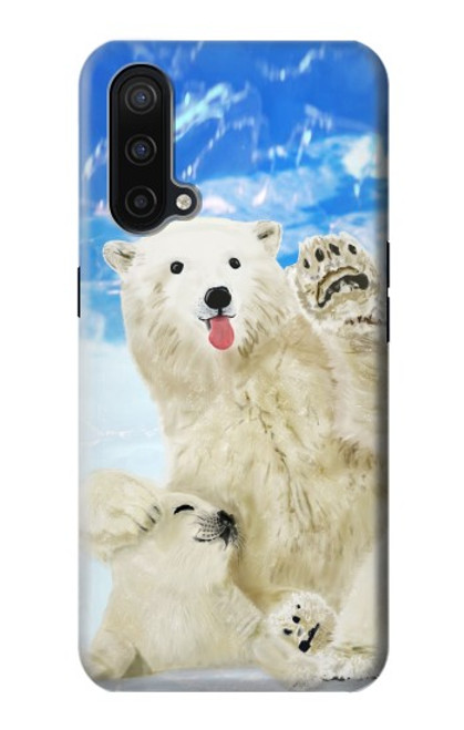 W3794 Arctic Polar Bear in Love with Seal Paint Hülle Schutzhülle Taschen und Leder Flip für OnePlus Nord CE 5G