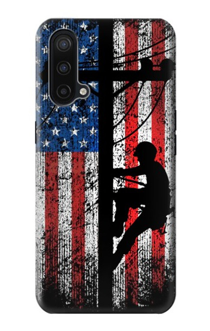 W3803 Electrician Lineman American Flag Hülle Schutzhülle Taschen und Leder Flip für OnePlus Nord CE 5G