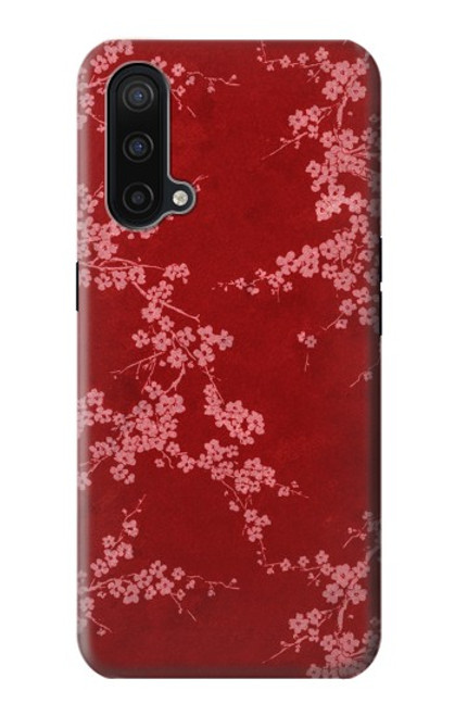 W3817 Red Floral Cherry blossom Pattern Hülle Schutzhülle Taschen und Leder Flip für OnePlus Nord CE 5G