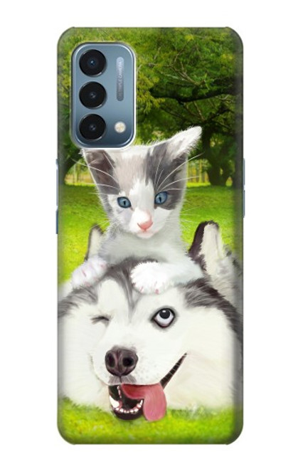 W3795 Grumpy Kitten Cat Playful Siberian Husky Dog Paint Hülle Schutzhülle Taschen und Leder Flip für OnePlus Nord N200 5G