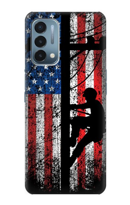 W3803 Electrician Lineman American Flag Hülle Schutzhülle Taschen und Leder Flip für OnePlus Nord N200 5G