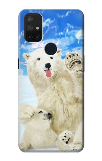 W3794 Arctic Polar Bear in Love with Seal Paint Hülle Schutzhülle Taschen und Leder Flip für OnePlus Nord N10 5G