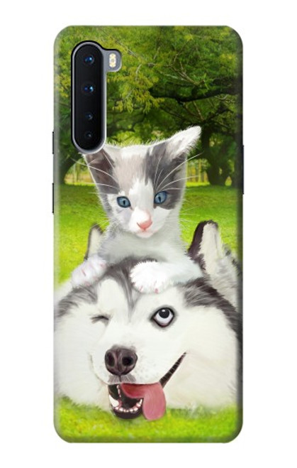 W3795 Grumpy Kitten Cat Playful Siberian Husky Dog Paint Hülle Schutzhülle Taschen und Leder Flip für OnePlus Nord