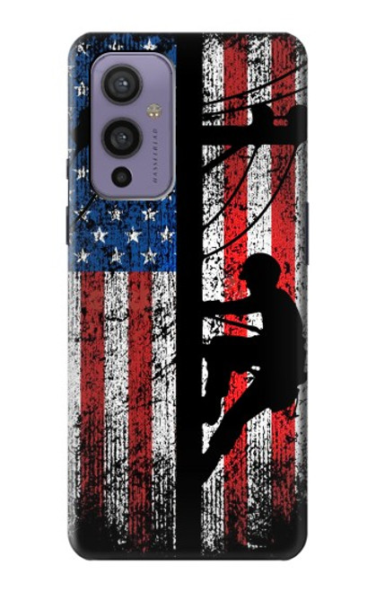 W3803 Electrician Lineman American Flag Hülle Schutzhülle Taschen und Leder Flip für OnePlus 9