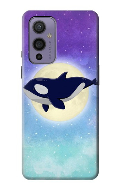 W3807 Killer Whale Orca Moon Pastel Fantasy Hülle Schutzhülle Taschen und Leder Flip für OnePlus 9