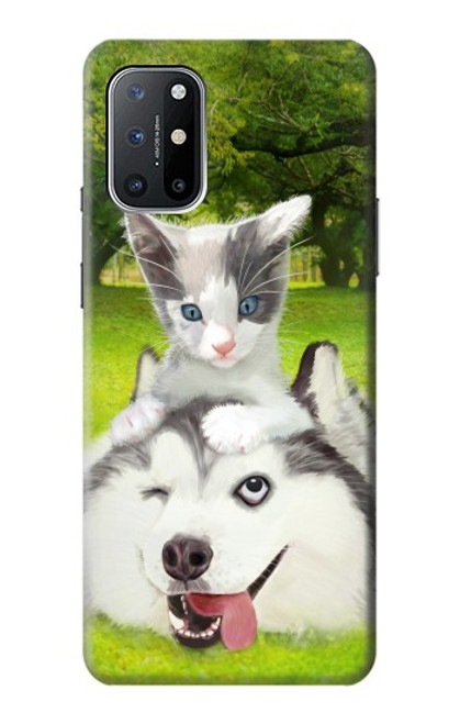 W3795 Grumpy Kitten Cat Playful Siberian Husky Dog Paint Hülle Schutzhülle Taschen und Leder Flip für OnePlus 8T