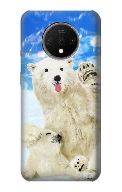 W3794 Arctic Polar Bear in Love with Seal Paint Hülle Schutzhülle Taschen und Leder Flip für OnePlus 7T