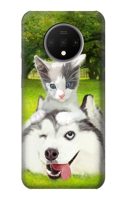W3795 Grumpy Kitten Cat Playful Siberian Husky Dog Paint Hülle Schutzhülle Taschen und Leder Flip für OnePlus 7T