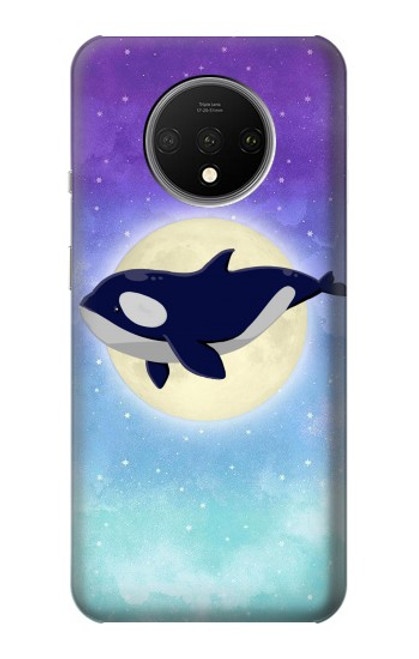 W3807 Killer Whale Orca Moon Pastel Fantasy Hülle Schutzhülle Taschen und Leder Flip für OnePlus 7T