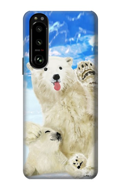 W3794 Arctic Polar Bear in Love with Seal Paint Hülle Schutzhülle Taschen und Leder Flip für Sony Xperia 5 III