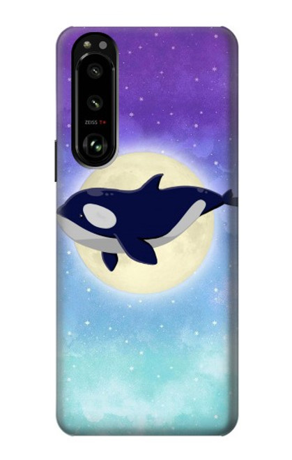 W3807 Killer Whale Orca Moon Pastel Fantasy Hülle Schutzhülle Taschen und Leder Flip für Sony Xperia 5 III
