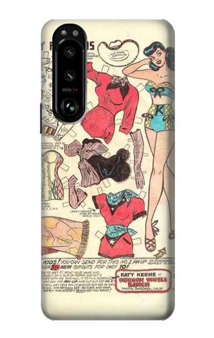 W3820 Vintage Cowgirl Fashion Paper Doll Hülle Schutzhülle Taschen und Leder Flip für Sony Xperia 5 III