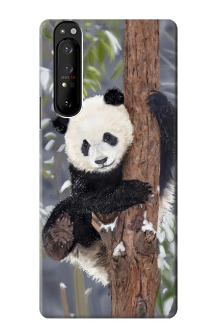 W3793 Cute Baby Panda Snow Painting Hülle Schutzhülle Taschen und Leder Flip für Sony Xperia 1 III