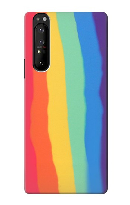 W3799 Cute Vertical Watercolor Rainbow Hülle Schutzhülle Taschen und Leder Flip für Sony Xperia 1 III