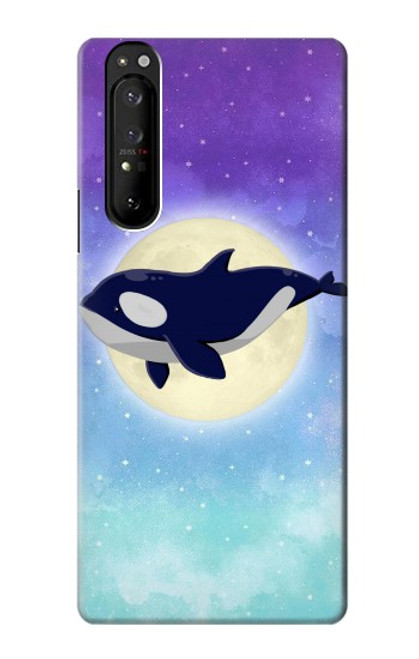 W3807 Killer Whale Orca Moon Pastel Fantasy Hülle Schutzhülle Taschen und Leder Flip für Sony Xperia 1 III