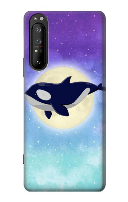 W3807 Killer Whale Orca Moon Pastel Fantasy Hülle Schutzhülle Taschen und Leder Flip für Sony Xperia 1 II