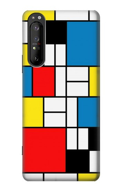W3814 Piet Mondrian Line Art Composition Hülle Schutzhülle Taschen und Leder Flip für Sony Xperia 1 II