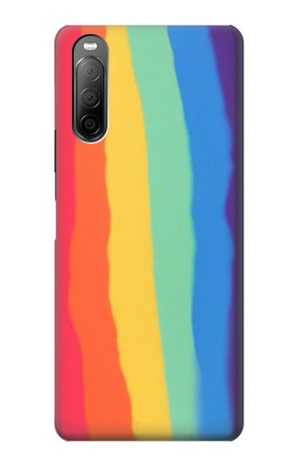 W3799 Cute Vertical Watercolor Rainbow Hülle Schutzhülle Taschen und Leder Flip für Sony Xperia 10 II