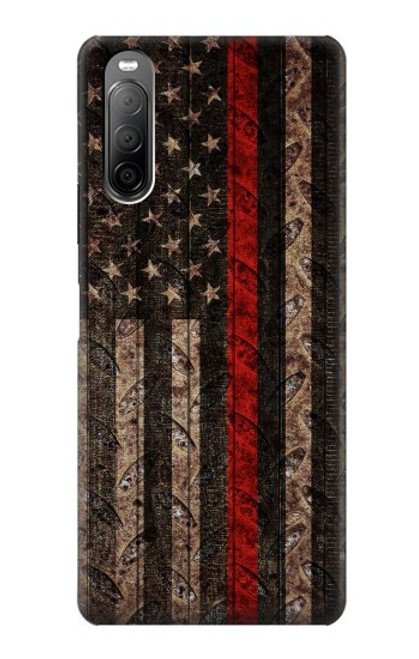 W3804 Fire Fighter Metal Red Line Flag Graphic Hülle Schutzhülle Taschen und Leder Flip für Sony Xperia 10 II