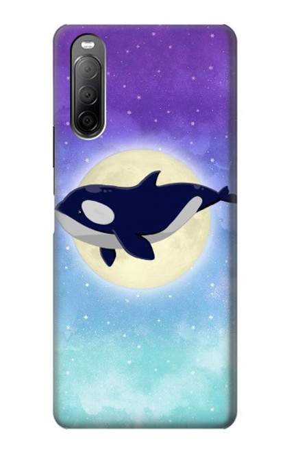 W3807 Killer Whale Orca Moon Pastel Fantasy Hülle Schutzhülle Taschen und Leder Flip für Sony Xperia 10 II