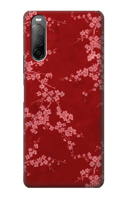 W3817 Red Floral Cherry blossom Pattern Hülle Schutzhülle Taschen und Leder Flip für Sony Xperia 10 II