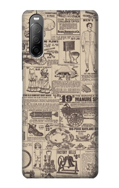 W3819 Retro Vintage Paper Hülle Schutzhülle Taschen und Leder Flip für Sony Xperia 10 II