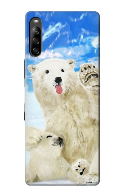 W3794 Arctic Polar Bear in Love with Seal Paint Hülle Schutzhülle Taschen und Leder Flip für Sony Xperia L4