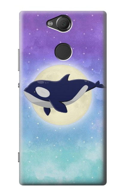 W3807 Killer Whale Orca Moon Pastel Fantasy Hülle Schutzhülle Taschen und Leder Flip für Sony Xperia XA2