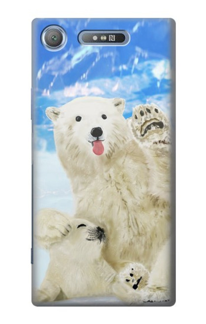 W3794 Arctic Polar Bear in Love with Seal Paint Hülle Schutzhülle Taschen und Leder Flip für Sony Xperia XZ1