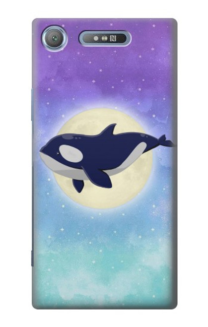 W3807 Killer Whale Orca Moon Pastel Fantasy Hülle Schutzhülle Taschen und Leder Flip für Sony Xperia XZ1