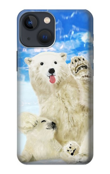 W3794 Arctic Polar Bear in Love with Seal Paint Hülle Schutzhülle Taschen und Leder Flip für iPhone 13 mini