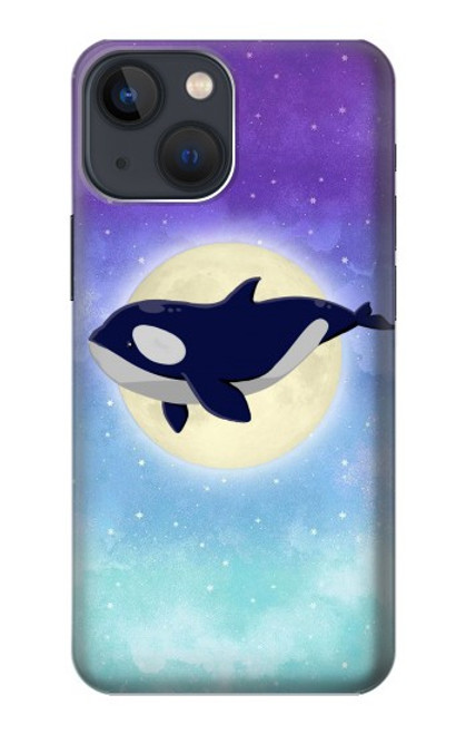 W3807 Killer Whale Orca Moon Pastel Fantasy Hülle Schutzhülle Taschen und Leder Flip für iPhone 13 mini