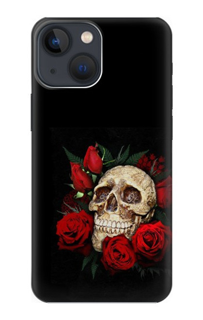 W3753 Dark Gothic Goth Skull Roses Hülle Schutzhülle Taschen und Leder Flip für iPhone 13