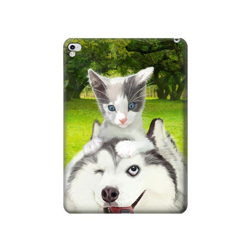 W3795 Grumpy Kitten Cat Playful Siberian Husky Dog Paint Tablet Hülle Schutzhülle Taschen für iPad Pro 12.9 (2015,2017)