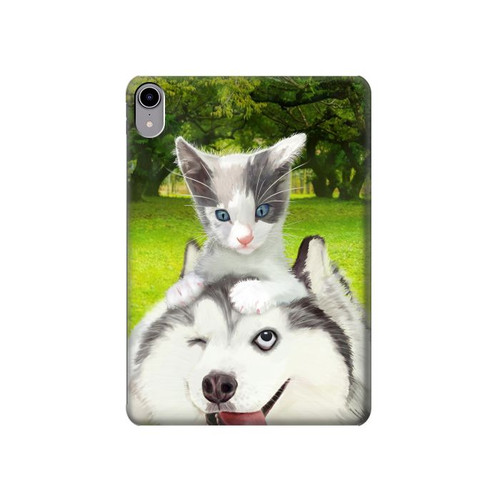 W3795 Grumpy Kitten Cat Playful Siberian Husky Dog Paint Tablet Hülle Schutzhülle Taschen für iPad mini 6, iPad mini (2021)