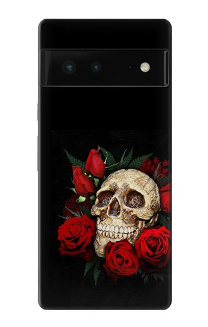 W3753 Dark Gothic Goth Skull Roses Hülle Schutzhülle Taschen und Leder Flip für Google Pixel 6
