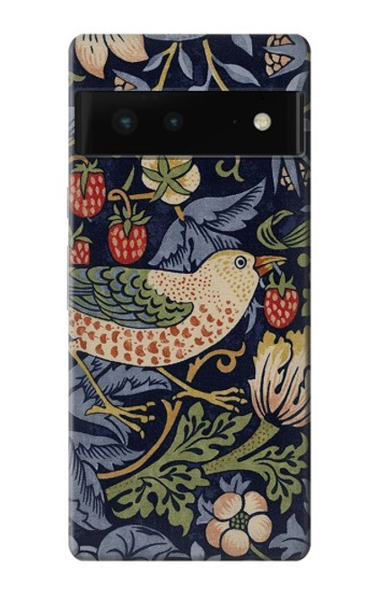 W3791 William Morris Strawberry Thief Fabric Hülle Schutzhülle Taschen und Leder Flip für Google Pixel 6